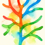 Watercolour abstract suggesting divergent attention pathways, evoking ADHD without text or symbols