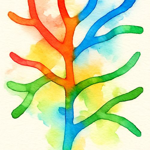 Self-Identifying as ADHD – Watercolour Abstract Watercolour abstract suggesting divergent attention pathways, evoking ADHD without text or symbols