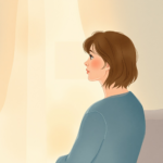 A calm watercolour-style image of a person sitting thoughtfully in a quiet room, with a sense of warmth and emotional safety.