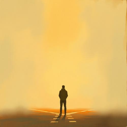 A calm watercolour illustration of a person standing at a crossroads of softly suggested paths, with warm muted tones and a thoughtful mood.