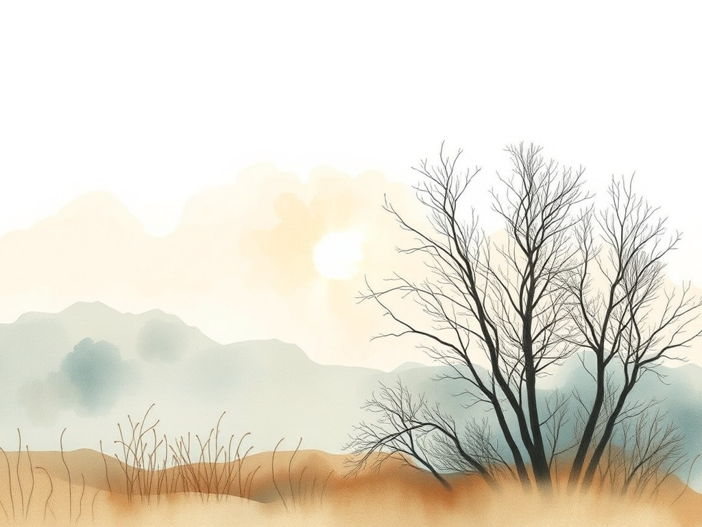 Open path watercolour Watercolour of soft light reaching through a pale overcast sky.