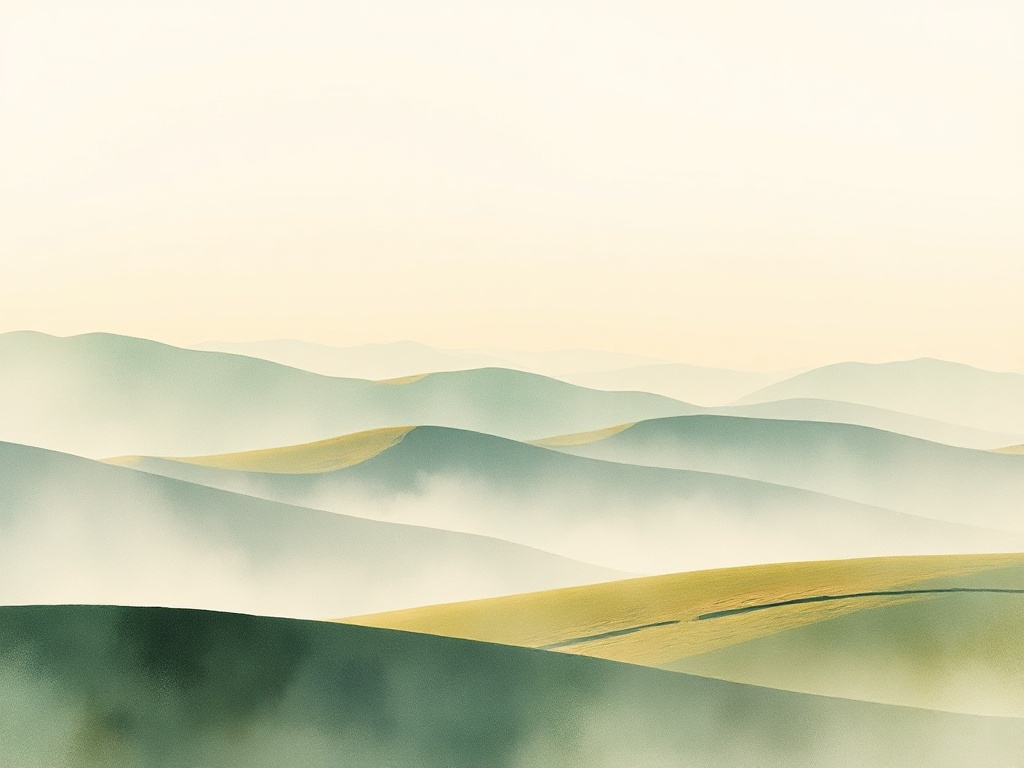 Soft hills watercolour Watercolour of layered soft hills beneath a pale sky.