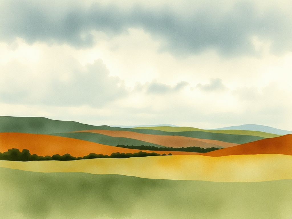 Open path watercolour Watercolour of a balanced landscape of shifting weather and a clear horizon.