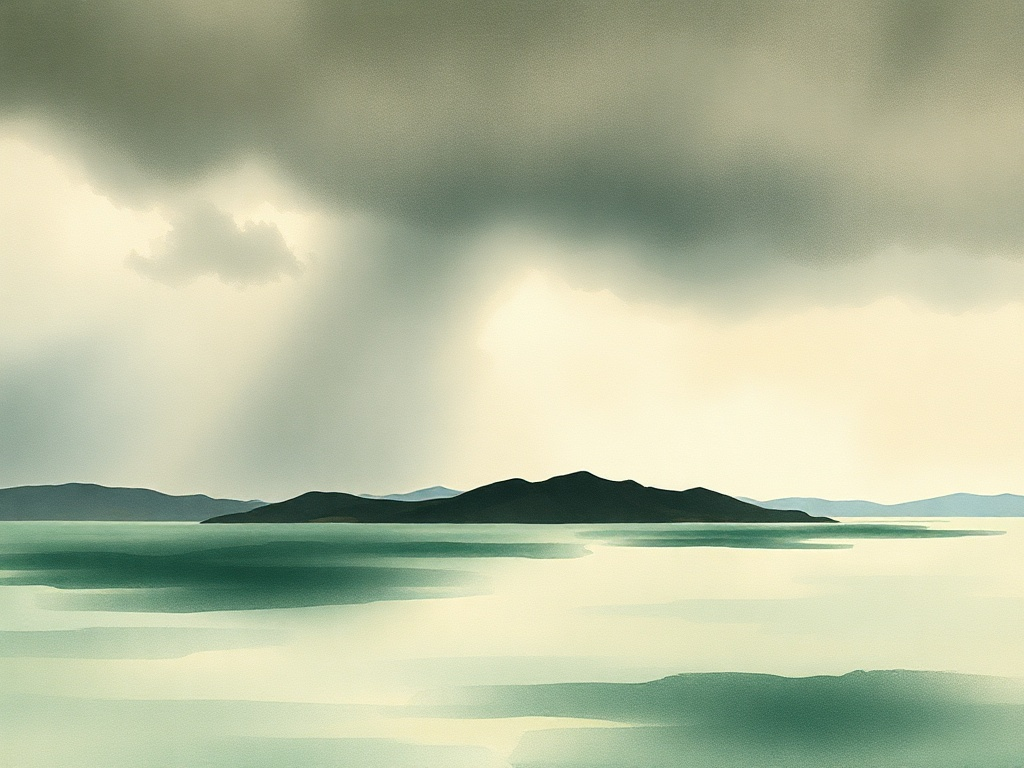 Abstract watercolour washes in sage green, blue and warm ochre.