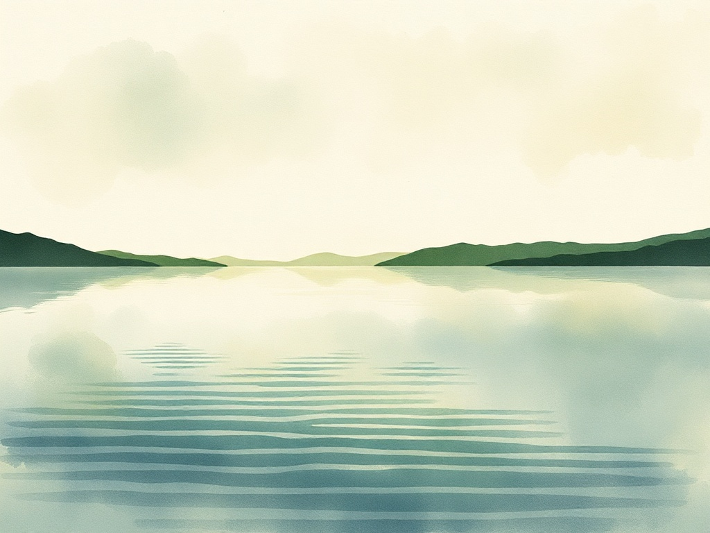 Watercolour of layered soft hills beneath a pale sky.